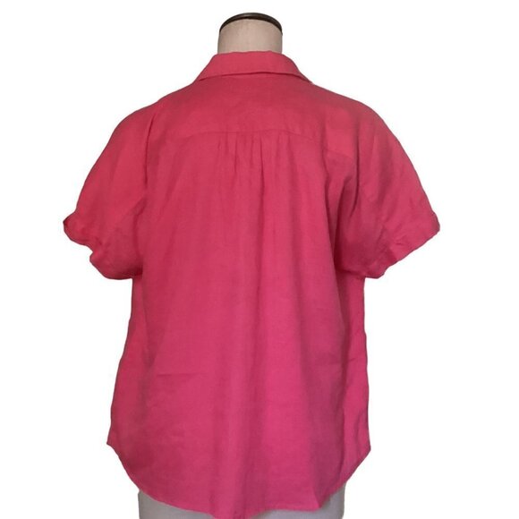 J. Jill Linen Short Sleeve Button Down Shirt Sz Petite Large Pink 68K - Picture 4 of 8